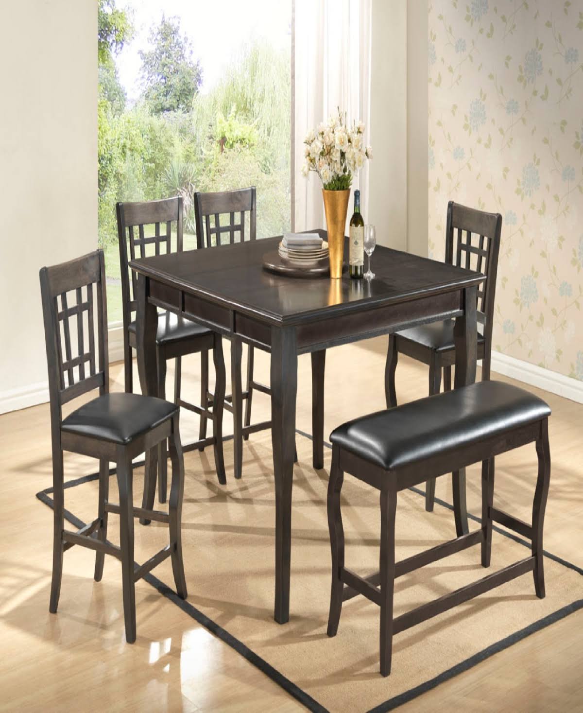 Gray Counter Height Wooden Table with Lazy Susan L254850