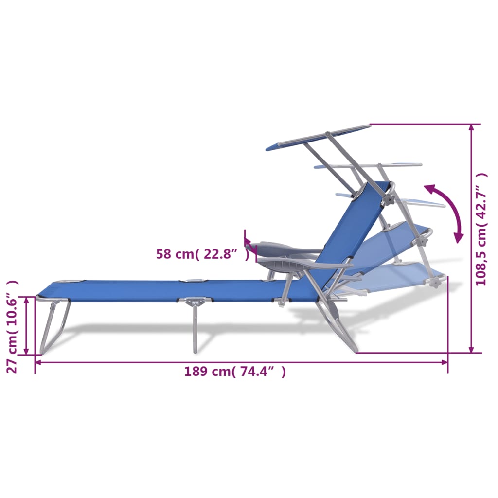 Steel Blue Sun Lounger with Canopy B6619