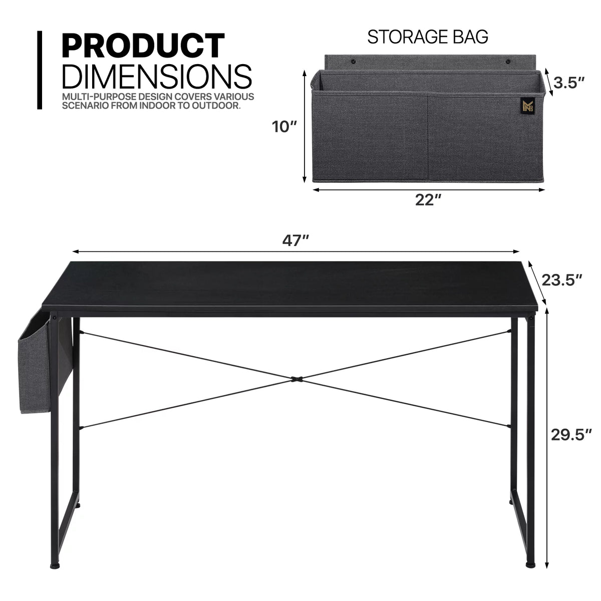 Black Computer Desk with Storage Bag N277760