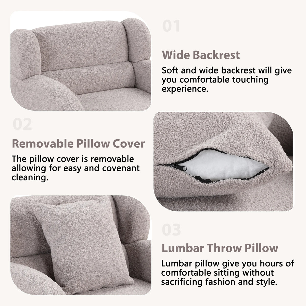Grey Teddy Short Plush Swivel Accent Chair with Ottoman W8852
