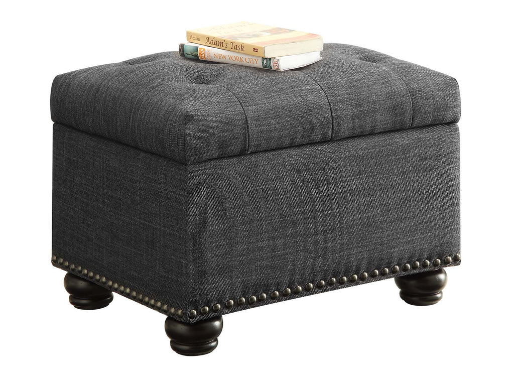 Dark Charcoal Gray Fabric Storage Ottoman P1055
