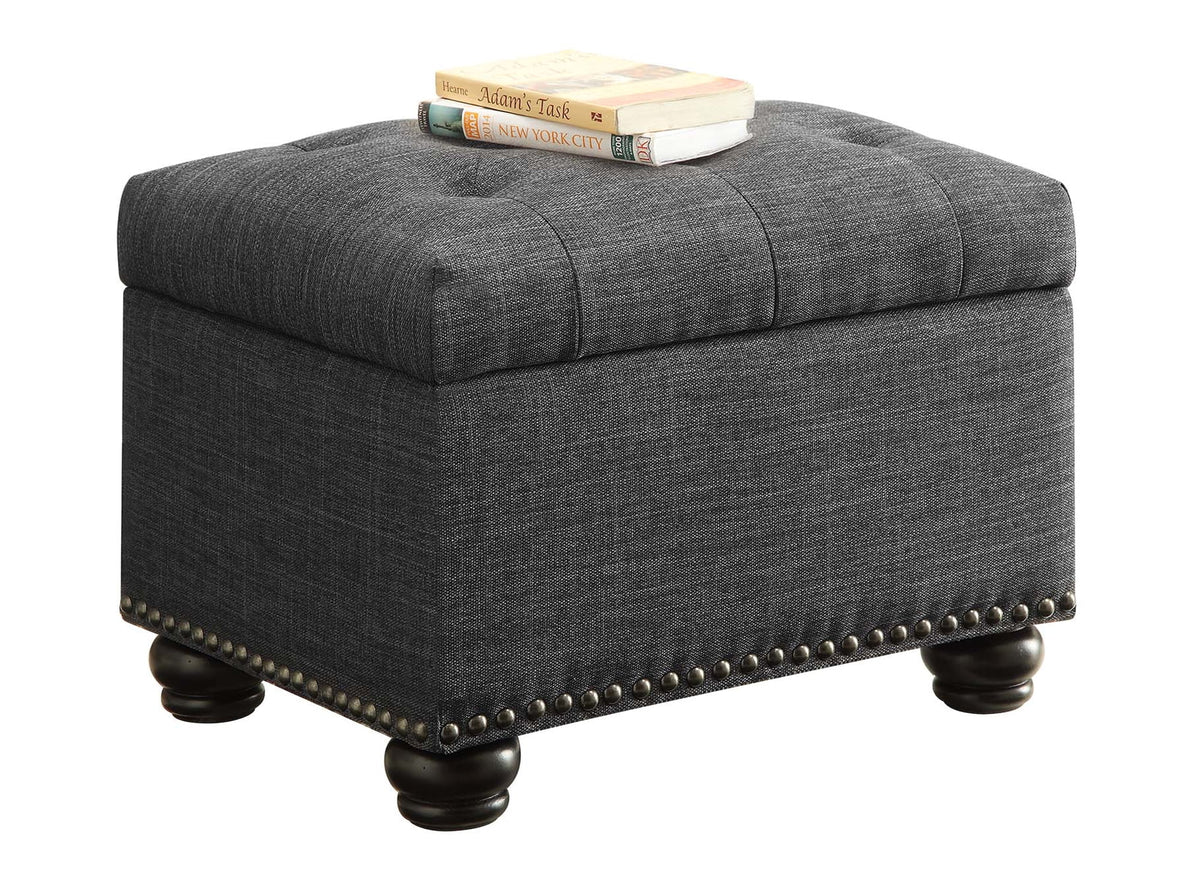 Dark Charcoal Gray Fabric Storage Ottoman P1055