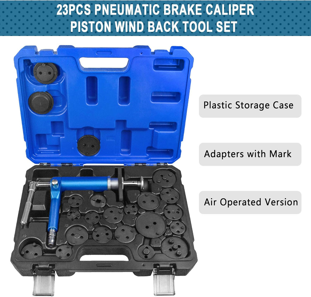 23 Pc Pneumatic Brake Caliper Wind Back Tool Kit with Adapters Y841