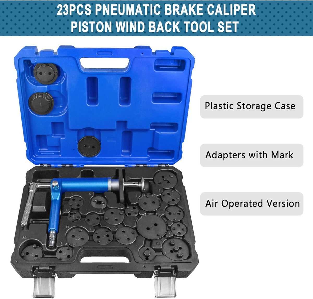 23 Pc Pneumatic Brake Caliper Wind Back Tool Kit with Adapters Y841