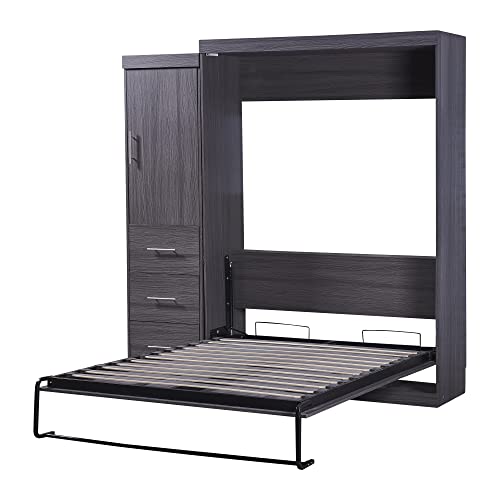 Full Size Grey Murphy Bed with Side Cabinet Storage H85773