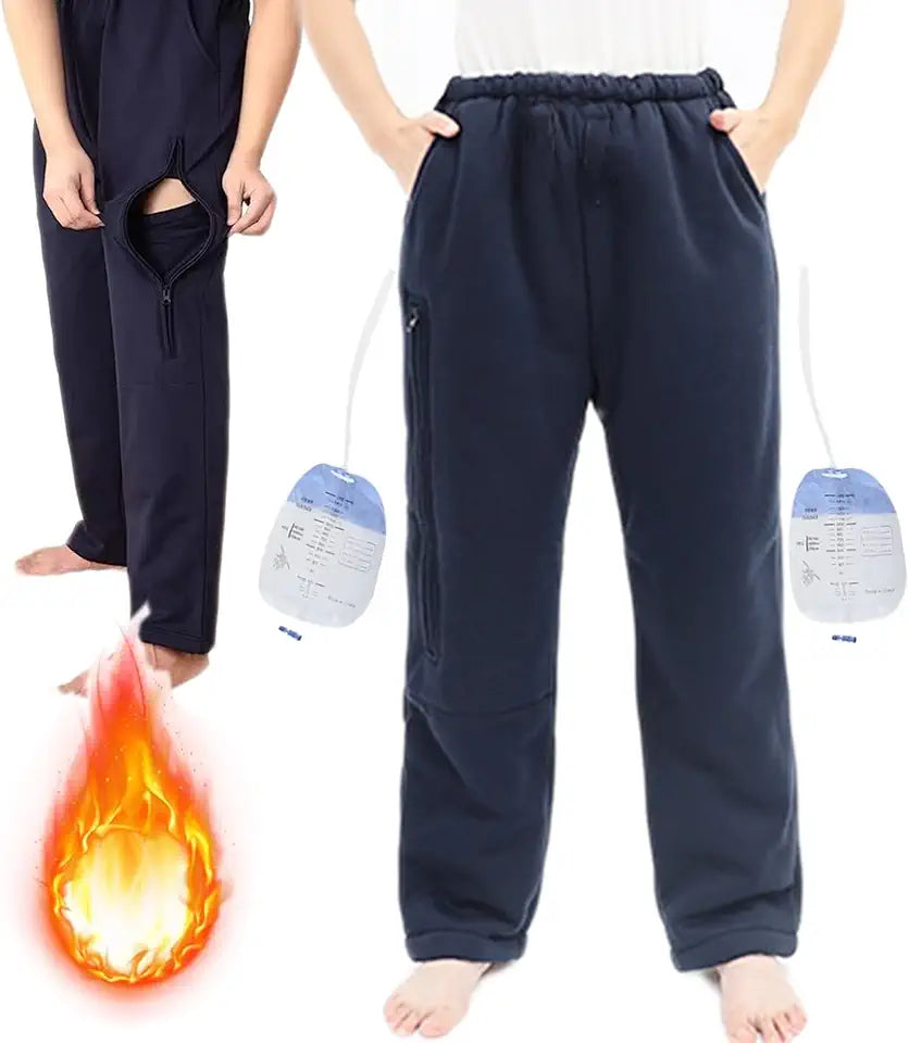 Fleece Lined Winter Urine Bag Holder Pants with Zippered Pockets V6540