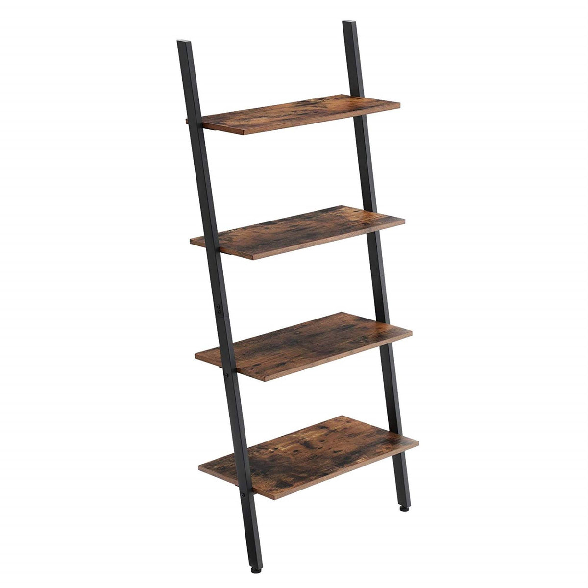 Ladder Style Iron Bookcase with Four Wooden Shelves Brown and Black J182496
