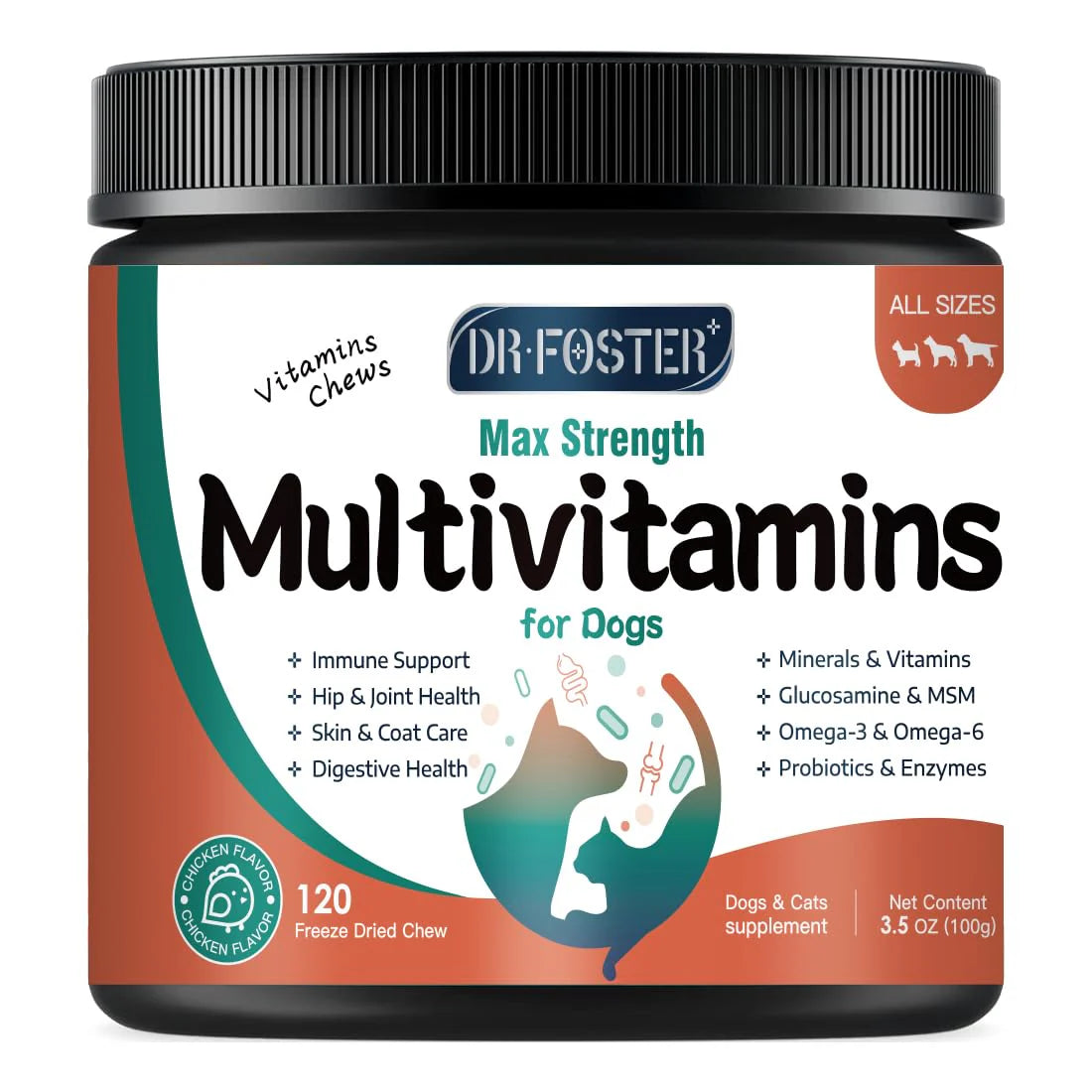 Dog Multivitamin with Glucosamine Omega 3 Probiotics 120 Chews D371806