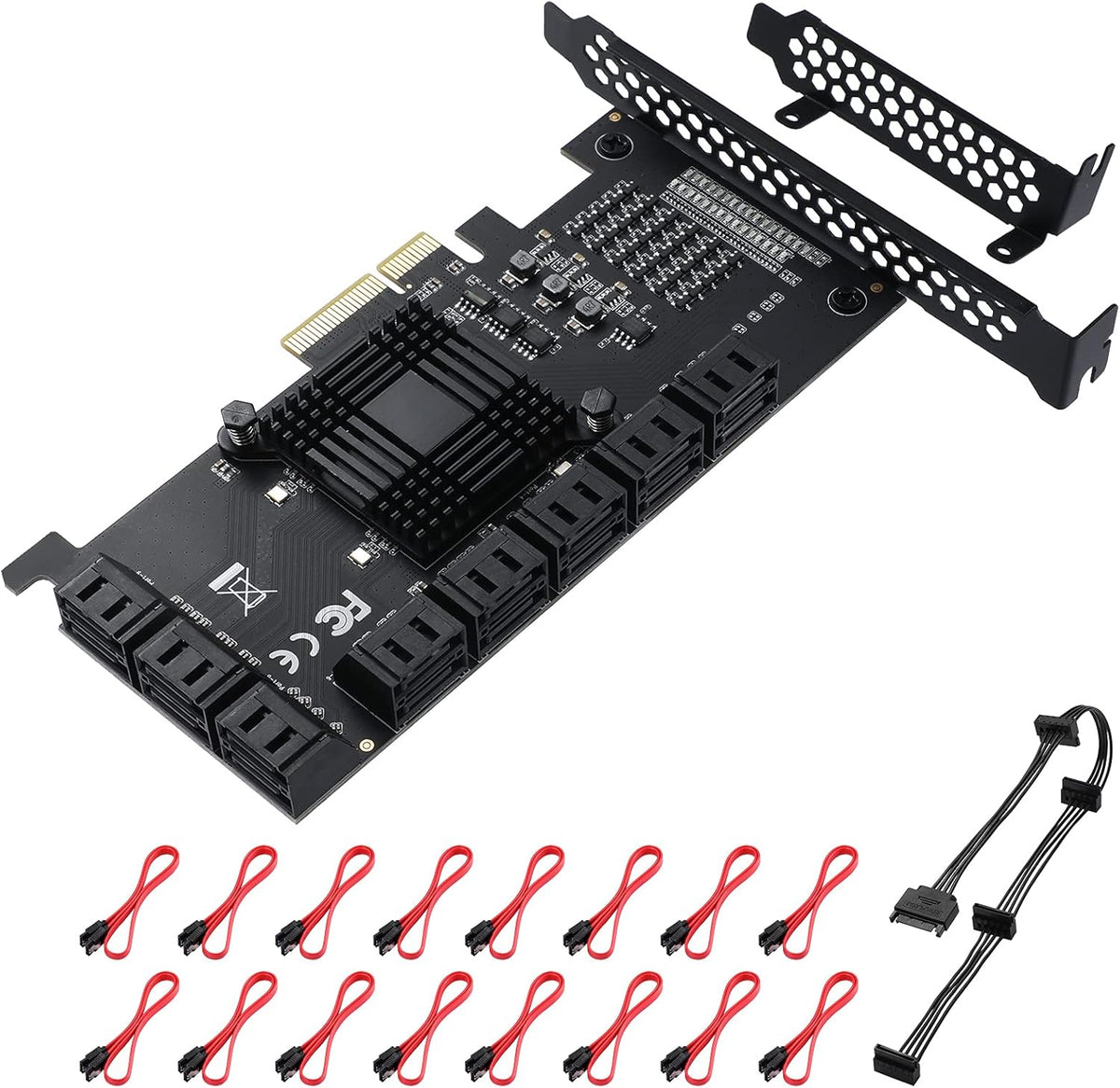PCIe 6 SATA 4X Card with 6 SATA Cables and Low Profile Bracket B189
