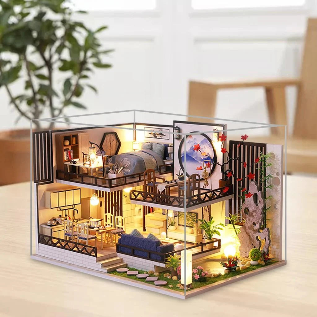 Miniature Wood Dollhouse with Furniture and Dustproof Cover X6273