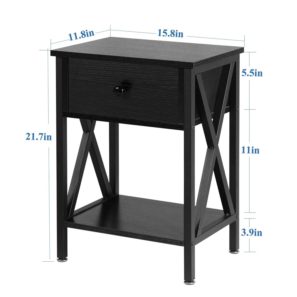 Twin Size Metal Bed Frame and 2 Black Nightstands Y256205