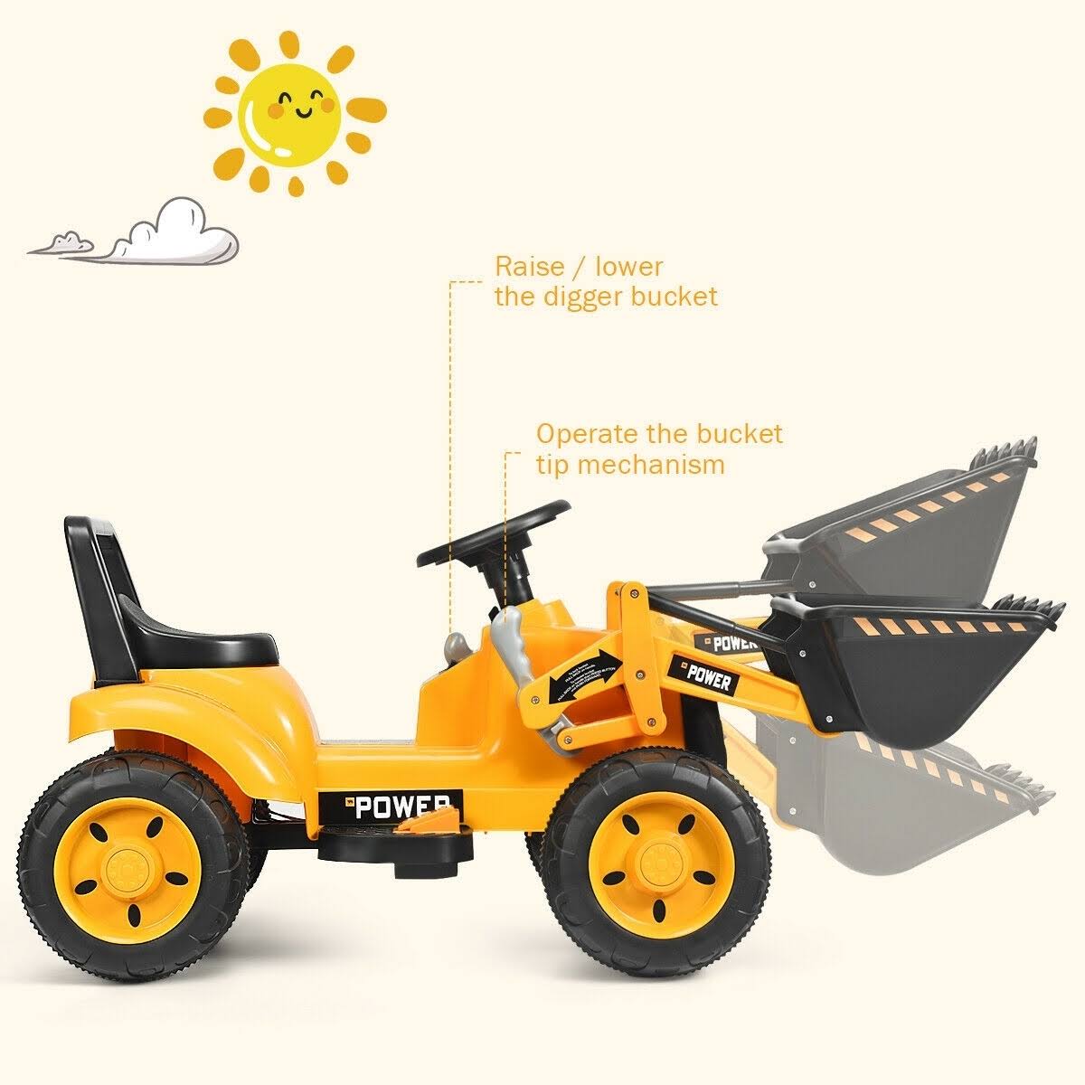6V Battery Powered Kids Ride on Excavator Digger Tractor - Yellow X892