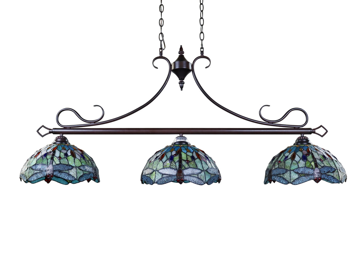 Dragonfly Tiffany-Style Dark Bronze 3 Light Island Pendant 48" Wide X805