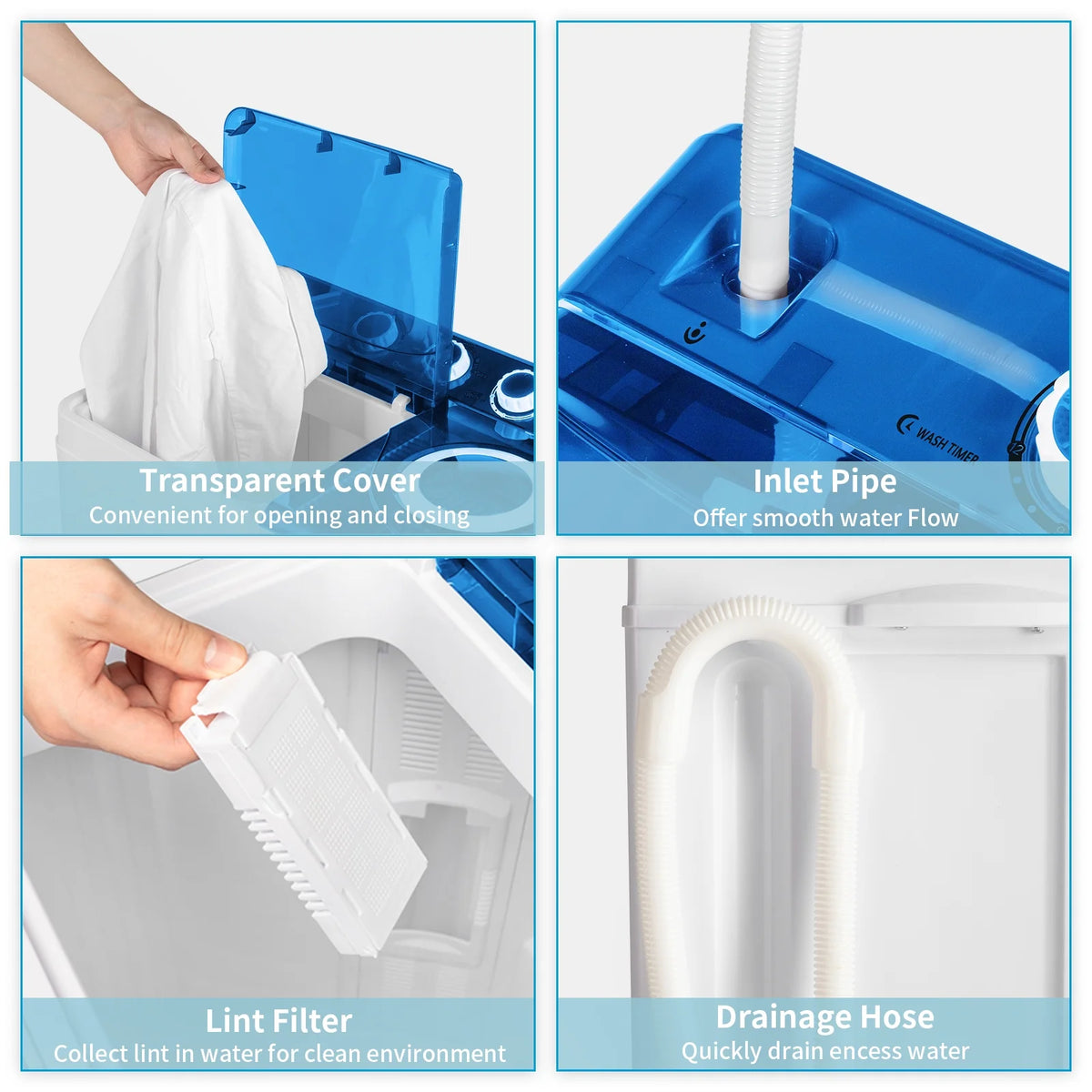 Semi-automatic Twin Tub Washing Machine, 26Lbs, White&Blue V351