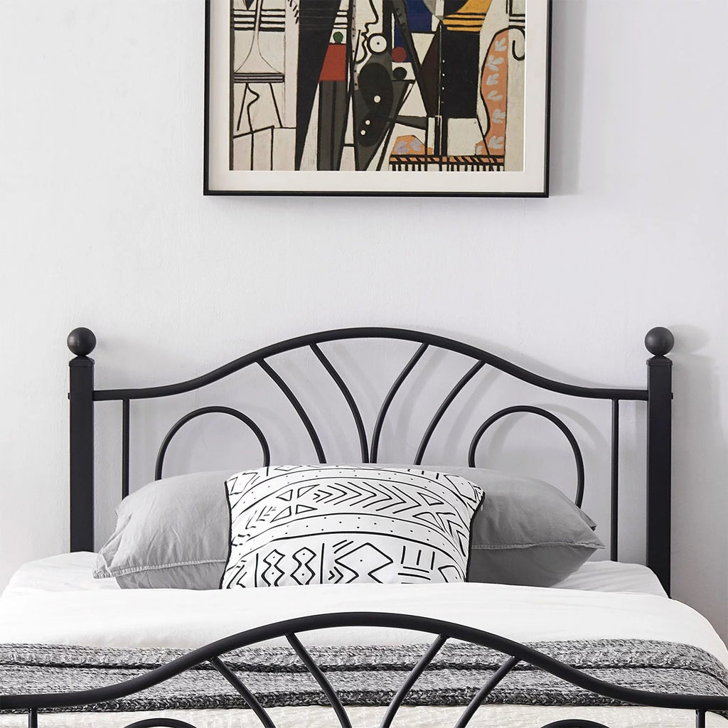 Twin Size Metal Bed Frame and 2 Black Nightstands Y256205