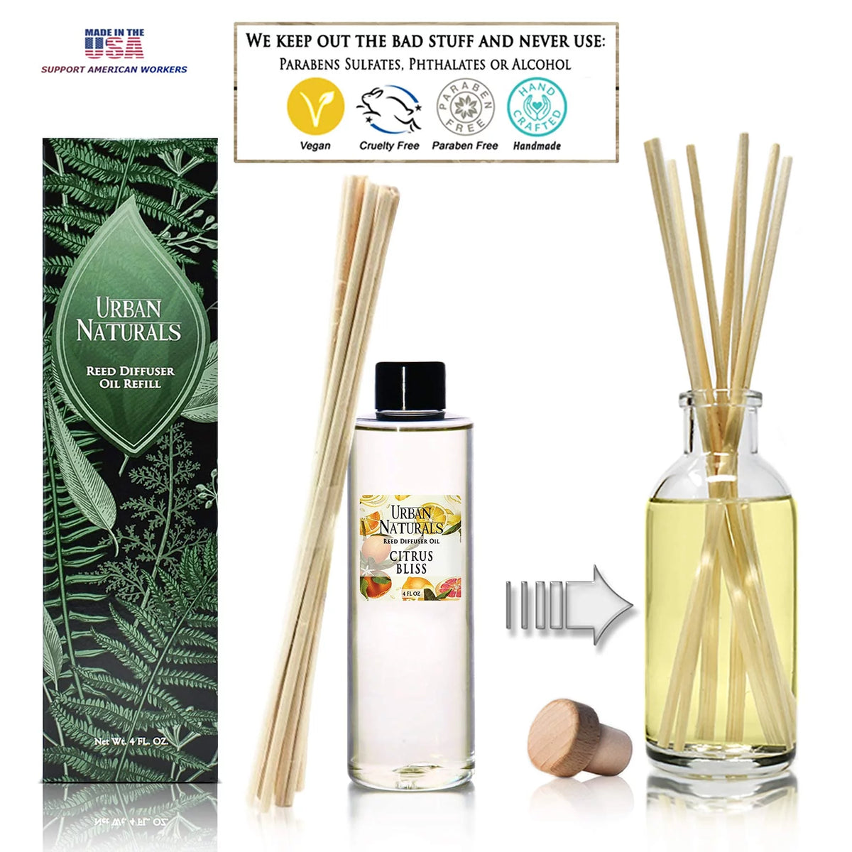 Citrus Scented Reed Diffuser Oil Refill + Replacement Reed Sticks 4 oz T971401