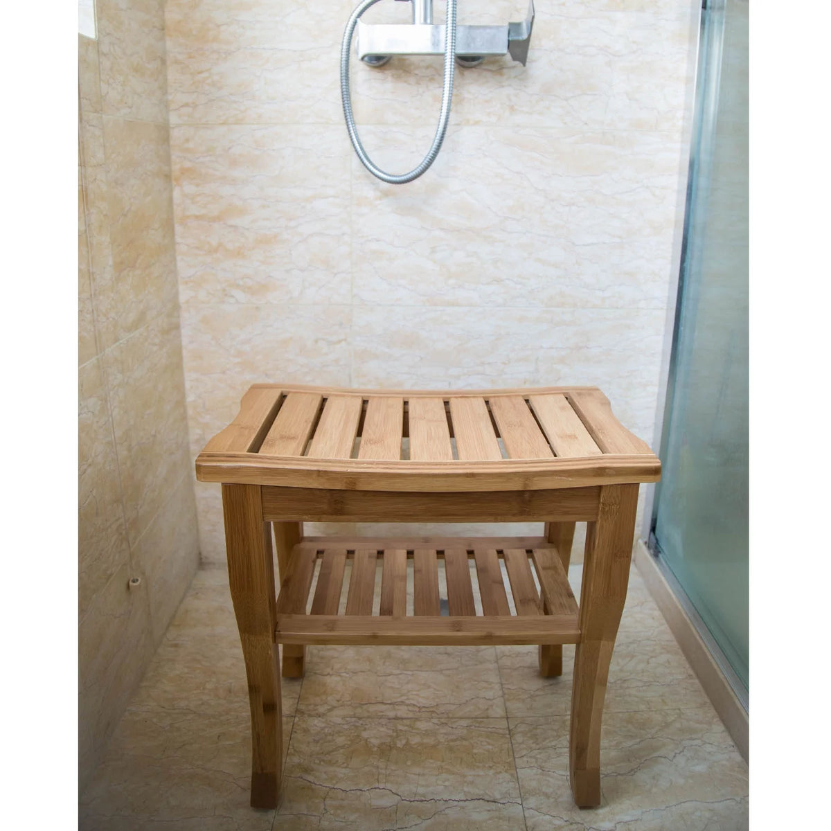 Bamboo Shower Bench with Storage Shelf Z944