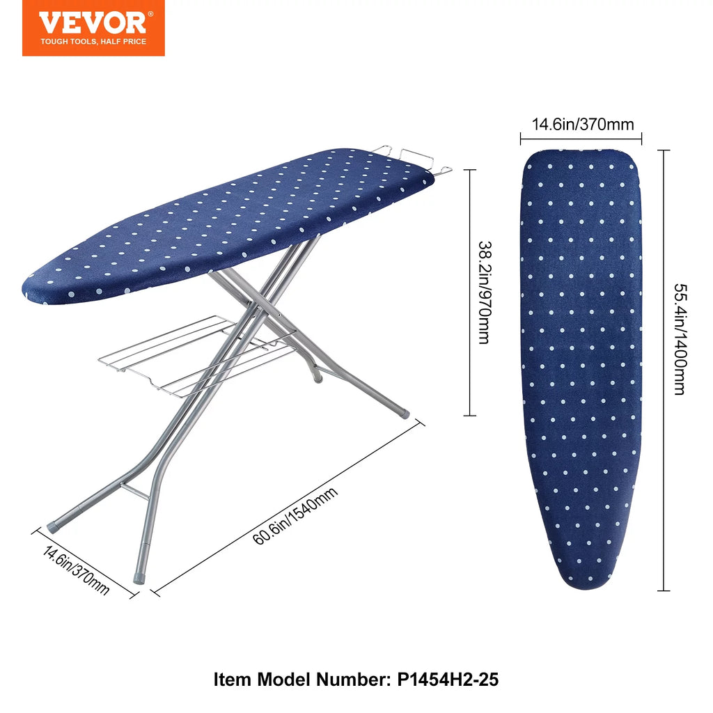 55"x15" Ironing Board with Bottom Storage Tray, 4 Layers, 10 Adjustable Heights, 100% Cotton Cover C5737