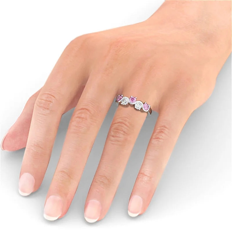 14K White Gold Pink Sapphire Diamond Eternity Band Size 7 W8284