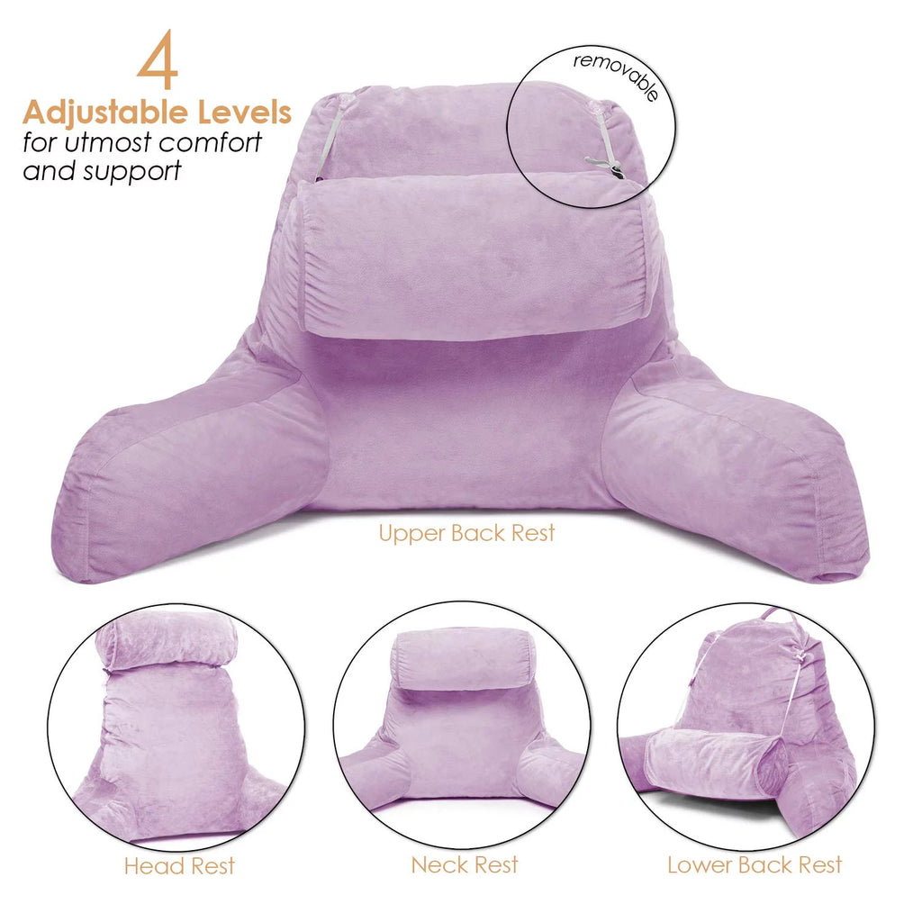 Light Purple Shredded Memory Foam Bed Rest Pillow with Arms and Pockets Q435