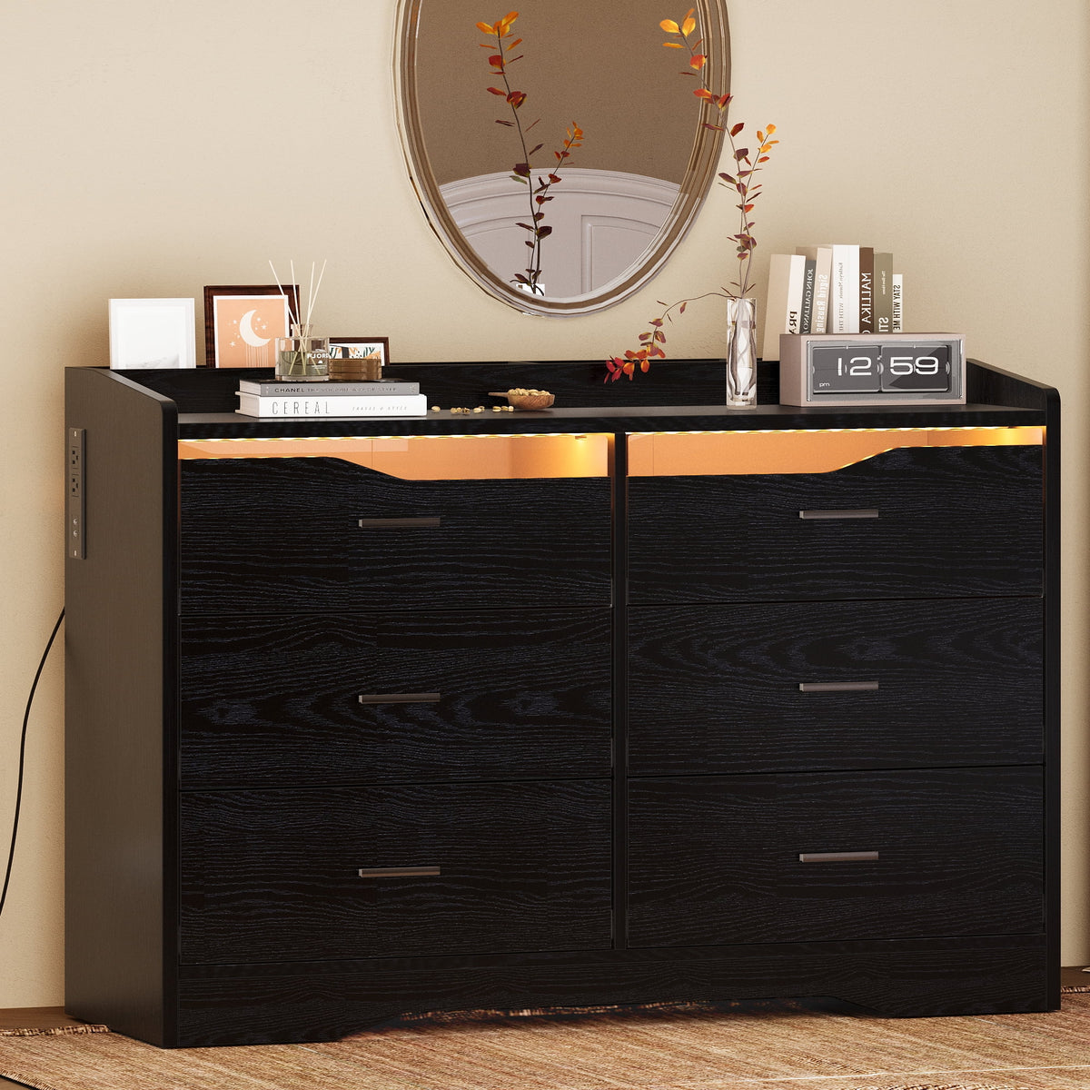 White 6 Drawer Dresser with LED Lights and Charging Station P51145