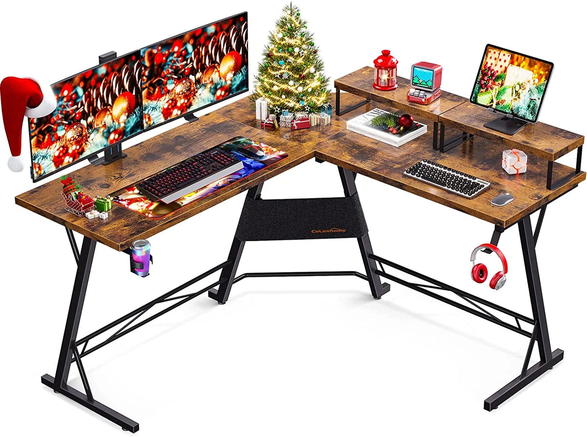 L Shaped Gaming Desk with 2 Monitor Stands U8236