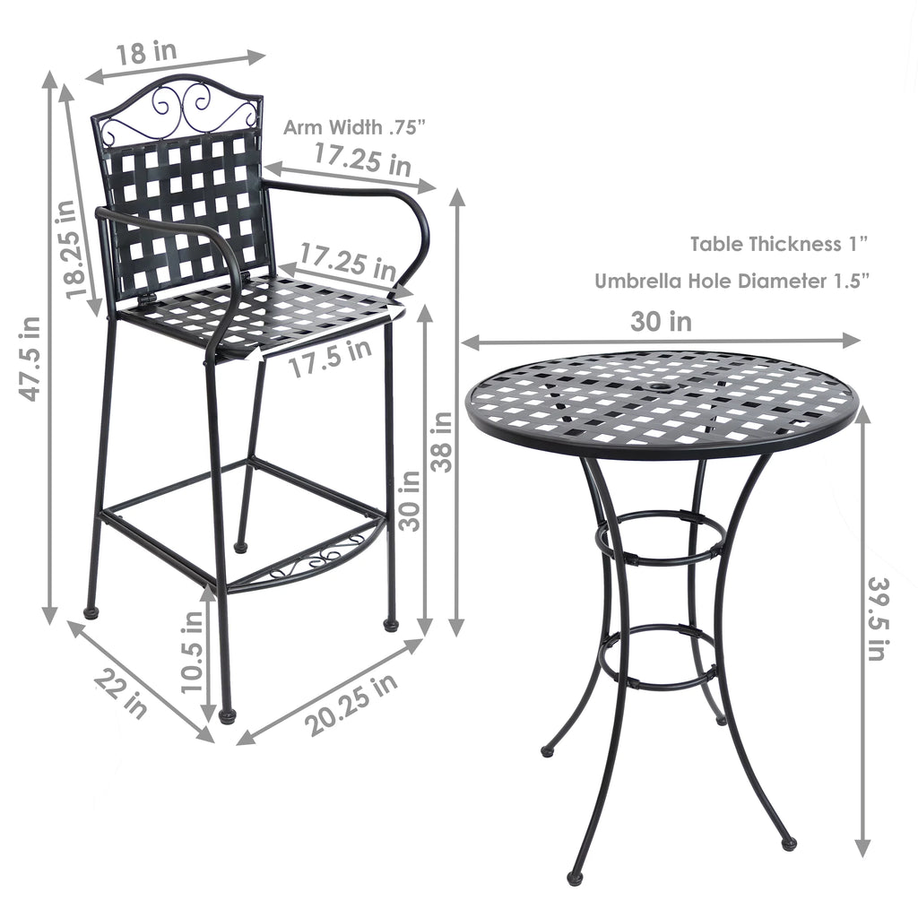 Black Wrought Iron Bar Chair and Table Set W105956