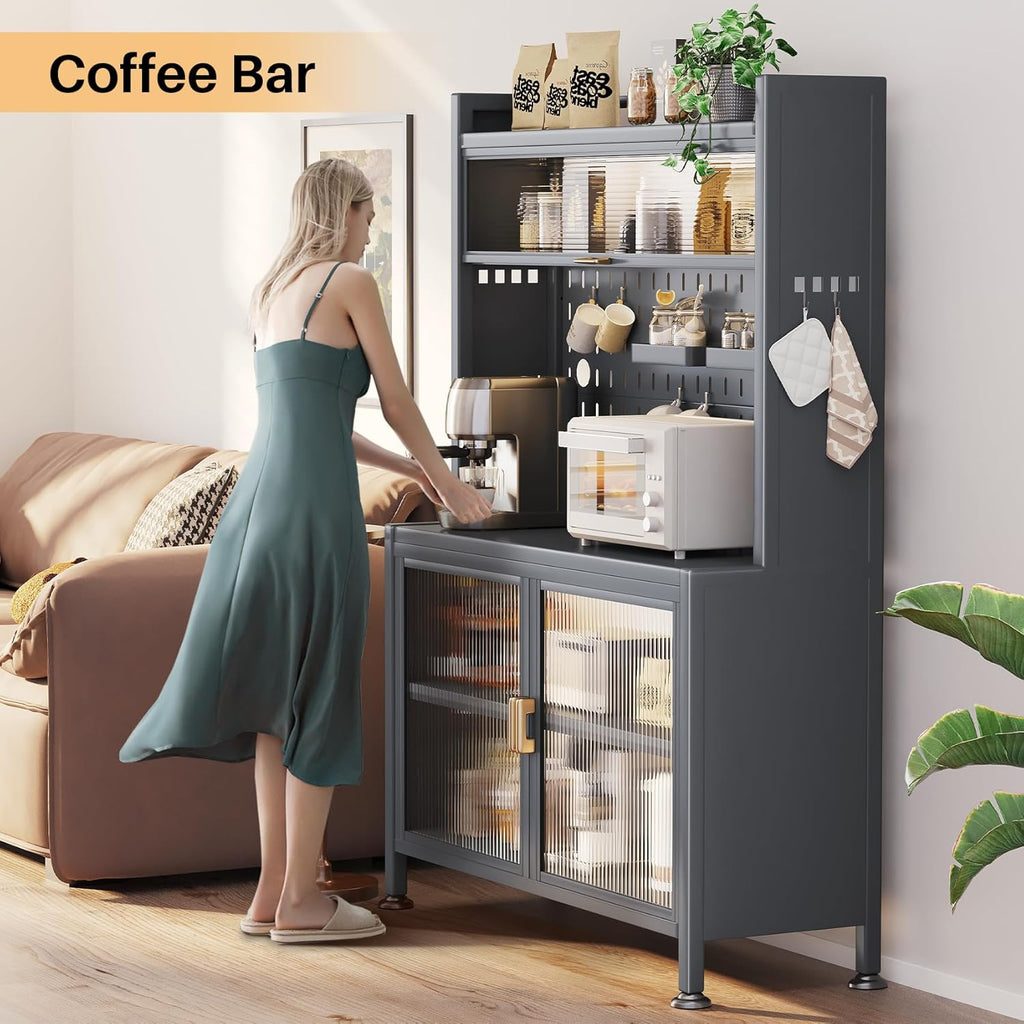5-Tier Grey Bakers Rack with Cabinet K2364