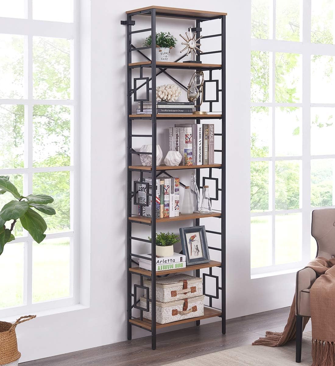 7-Tier Rustic Brown Bookcase E140