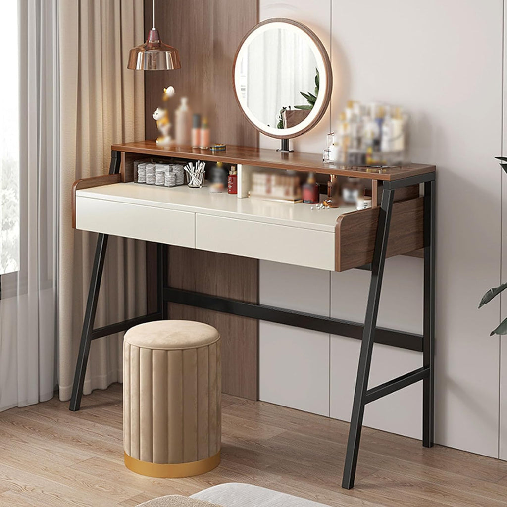 Solid Wood Vanity Set with 2 Drawers and Lighted Mirror Y80451