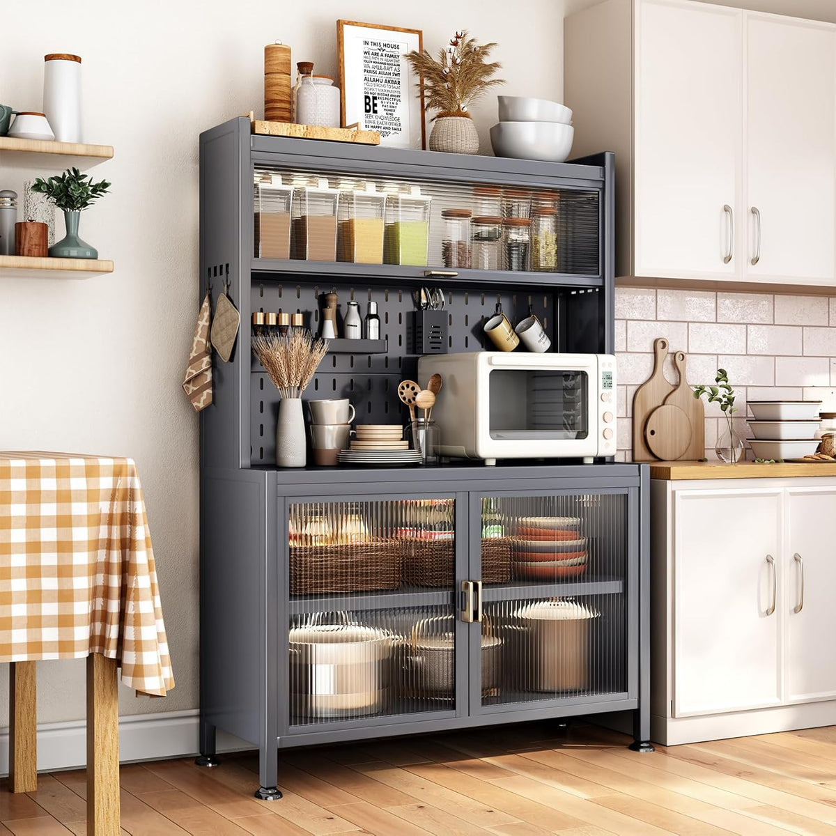 5-Tier Grey Bakers Rack with Cabinet K2364