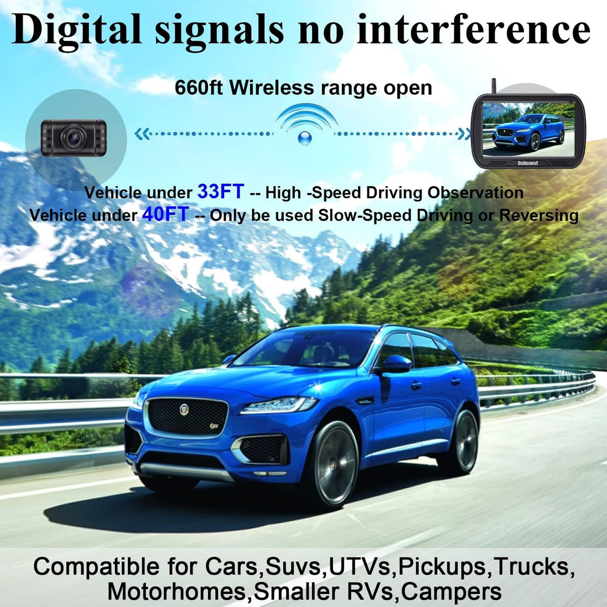 Wireless Backup Camera with 5'' Monitor HD 1080P H734