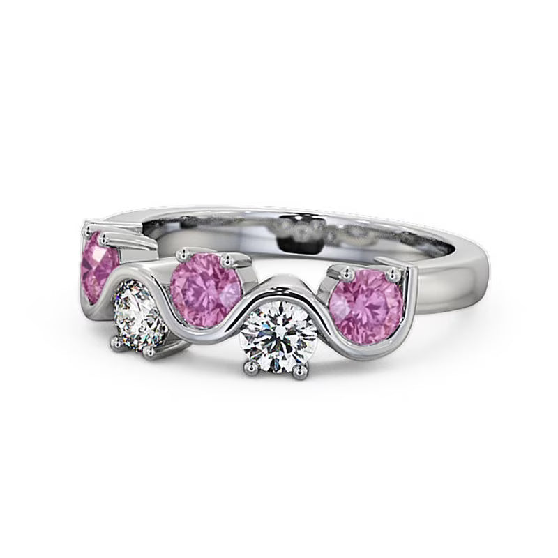 14K White Gold Pink Sapphire Diamond Eternity Band Size 7 W8284
