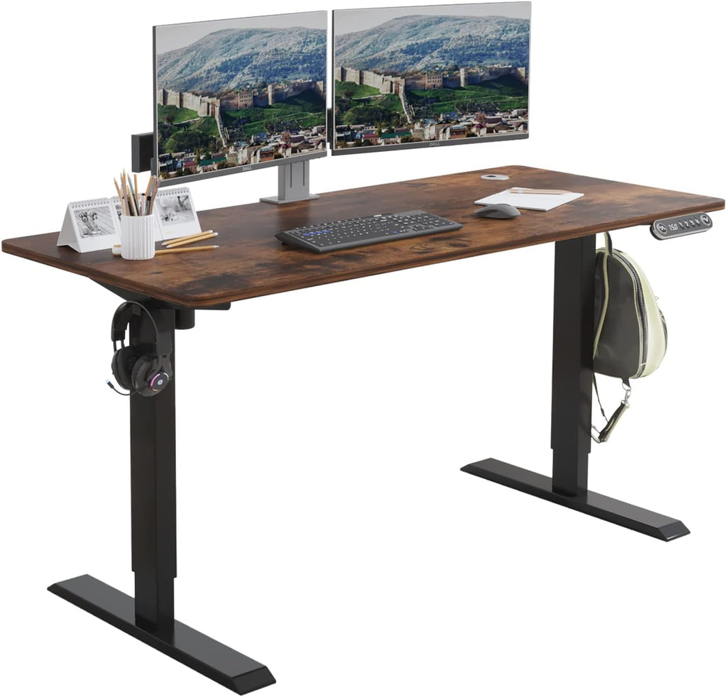 Black Frame Rustic Brown Top Electric Standing Desk with Splice Board E77318