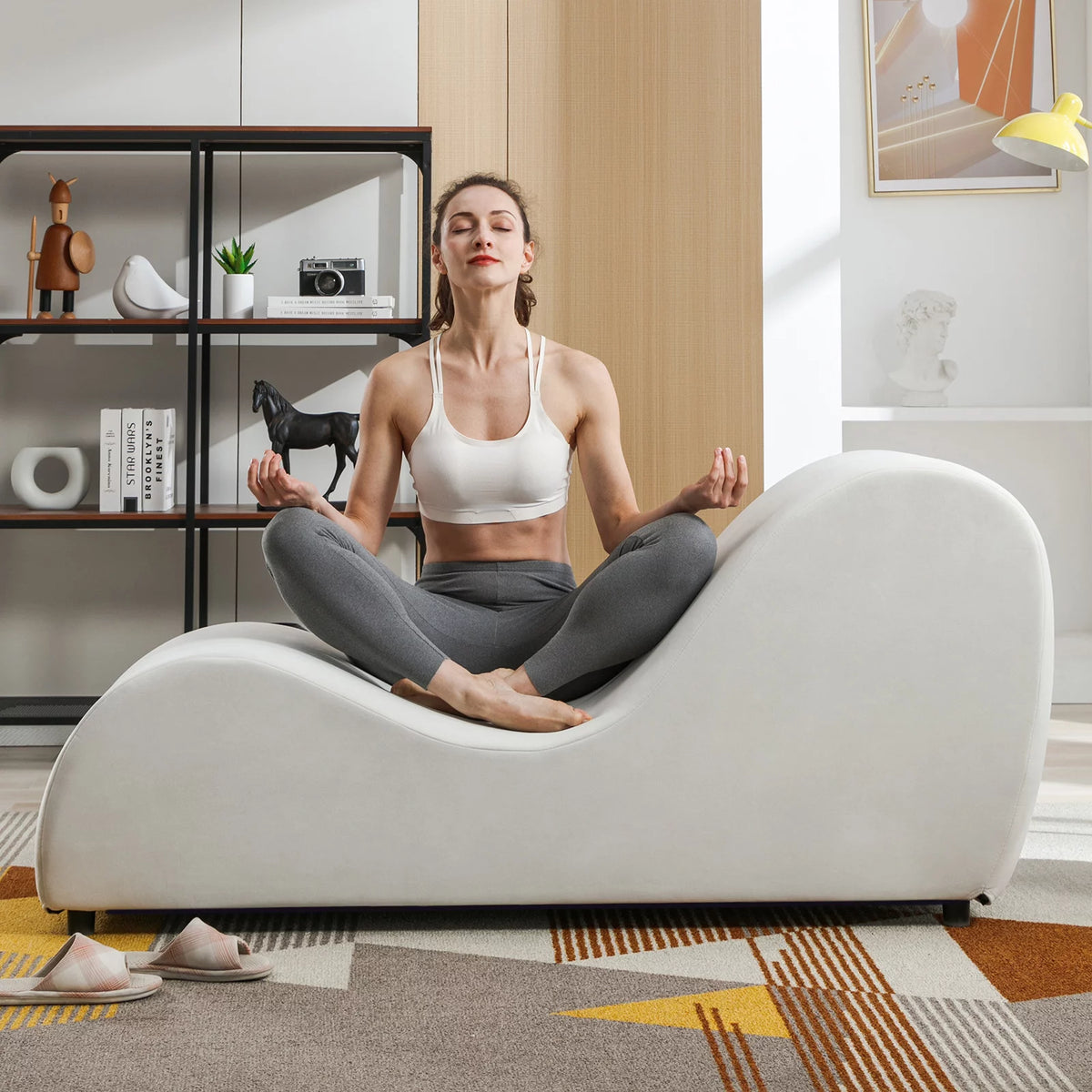 Curved Velvet Yoga Chaise Lounge D4547