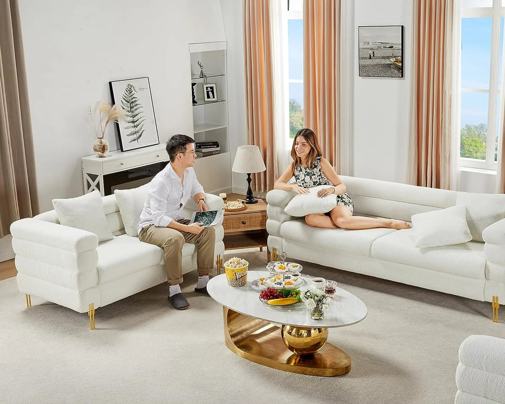 White Oversized 3 Seater Bouclé Sofa D693