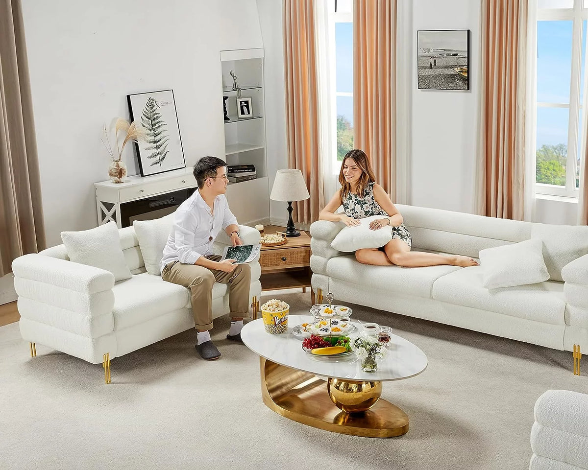 White Oversized 3 Seater Bouclé Sofa D693