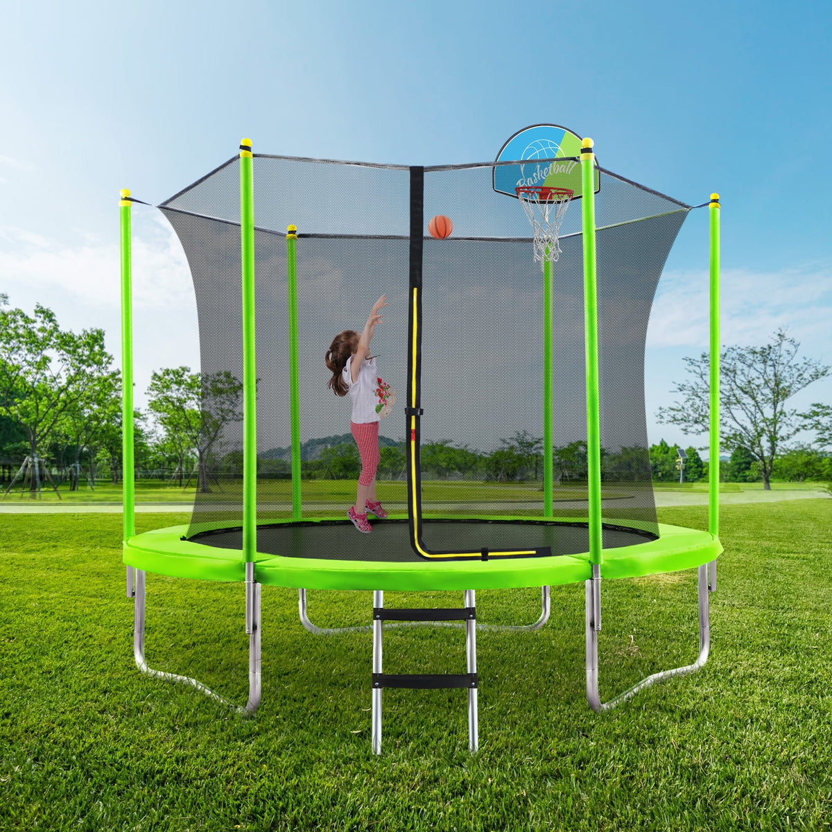 8FT Trampoline with Safety Enclosure Net and Ladder Q51271