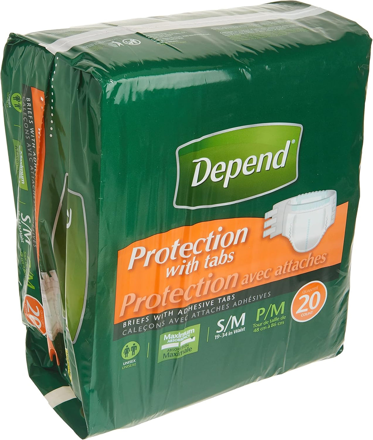 Maximum Absorbency Incontinence Protection with Tabs, S/M, 60 Count Z42352