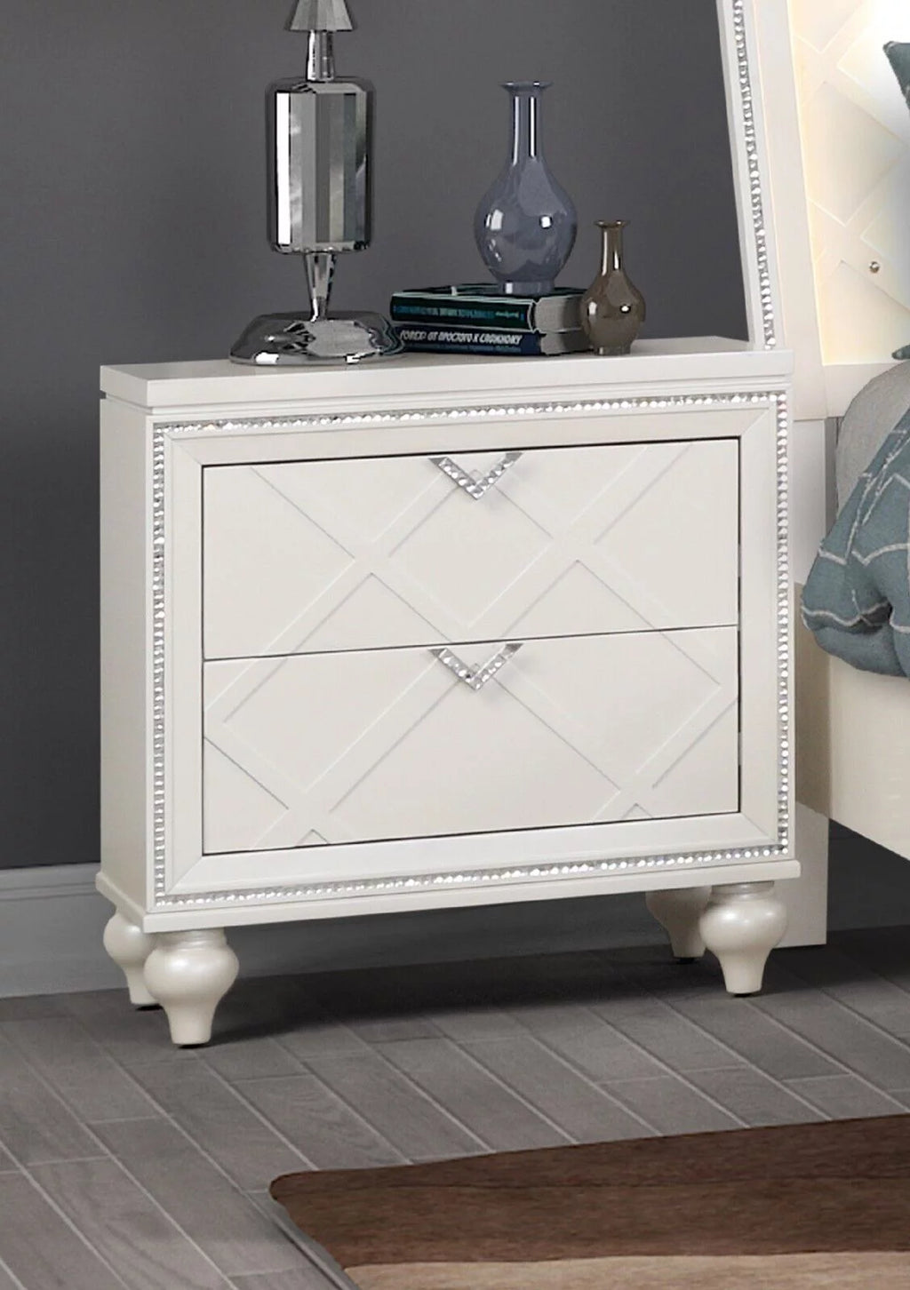 5pc King Size Storage LED Headboard Bed Dresser Mirror Nightstand L54380