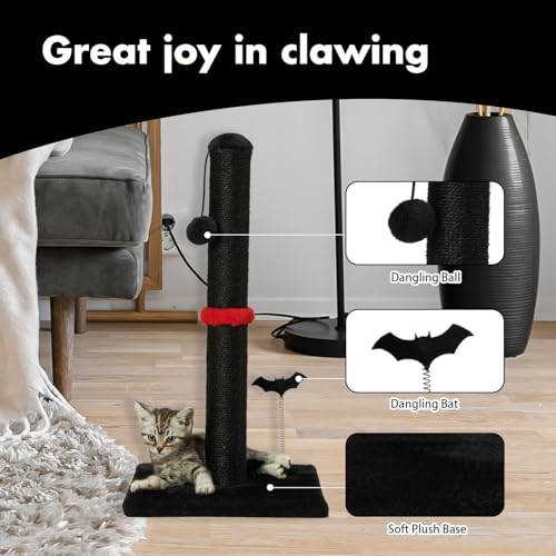 Beige Sisal Cat Scratching Post with Hanging Ball D267968