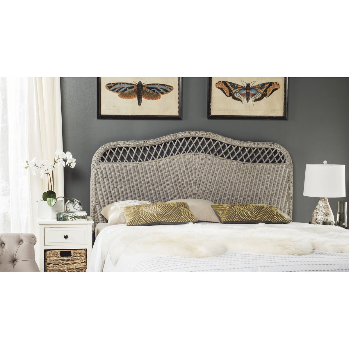Antique Grey Rattan Full Headboard K71656