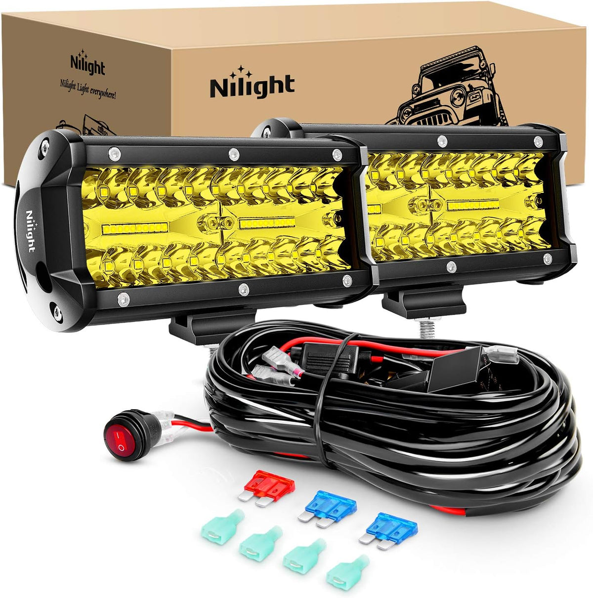 2PCS 6.5 Inch 120W LED Light Bar Amber White Strobe 6 Modes with 16AWG Wiring Harness Kit P275