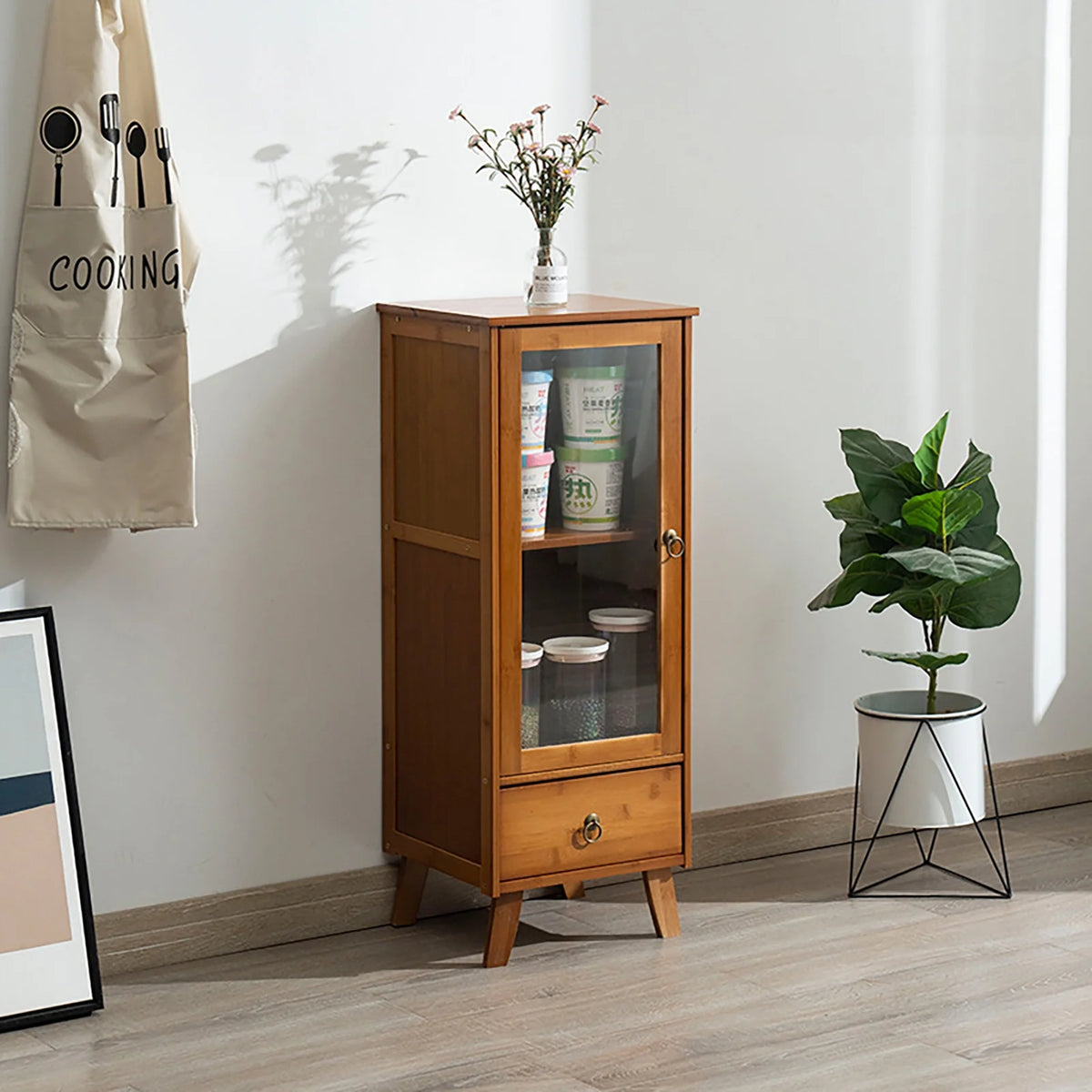 Brown Bamboo Sideboard Cabinet with 1 Drawer X469