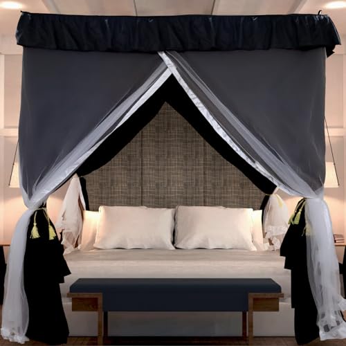 Full Size 90% Blackout 4 Corners Post Bed Canopy Curtains with Mosquito Net W6377
