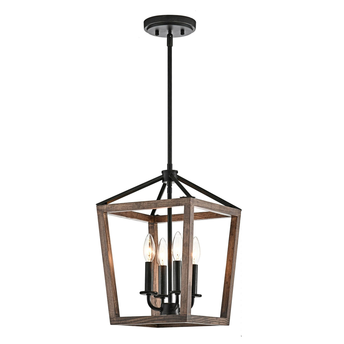 4-Light Antique Black Iron and Wood Cage Chandelier K56540