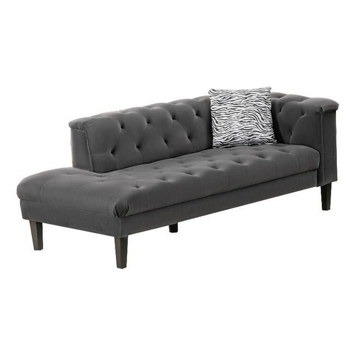 Gray Deep Button Tufted Chaise Lounger with Pillow V1434