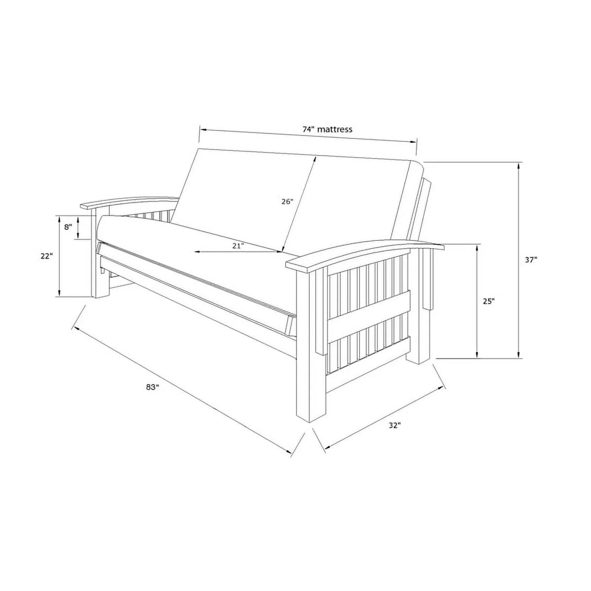 Walnut Futon with Drawers and Suede Blue Mattress C476642