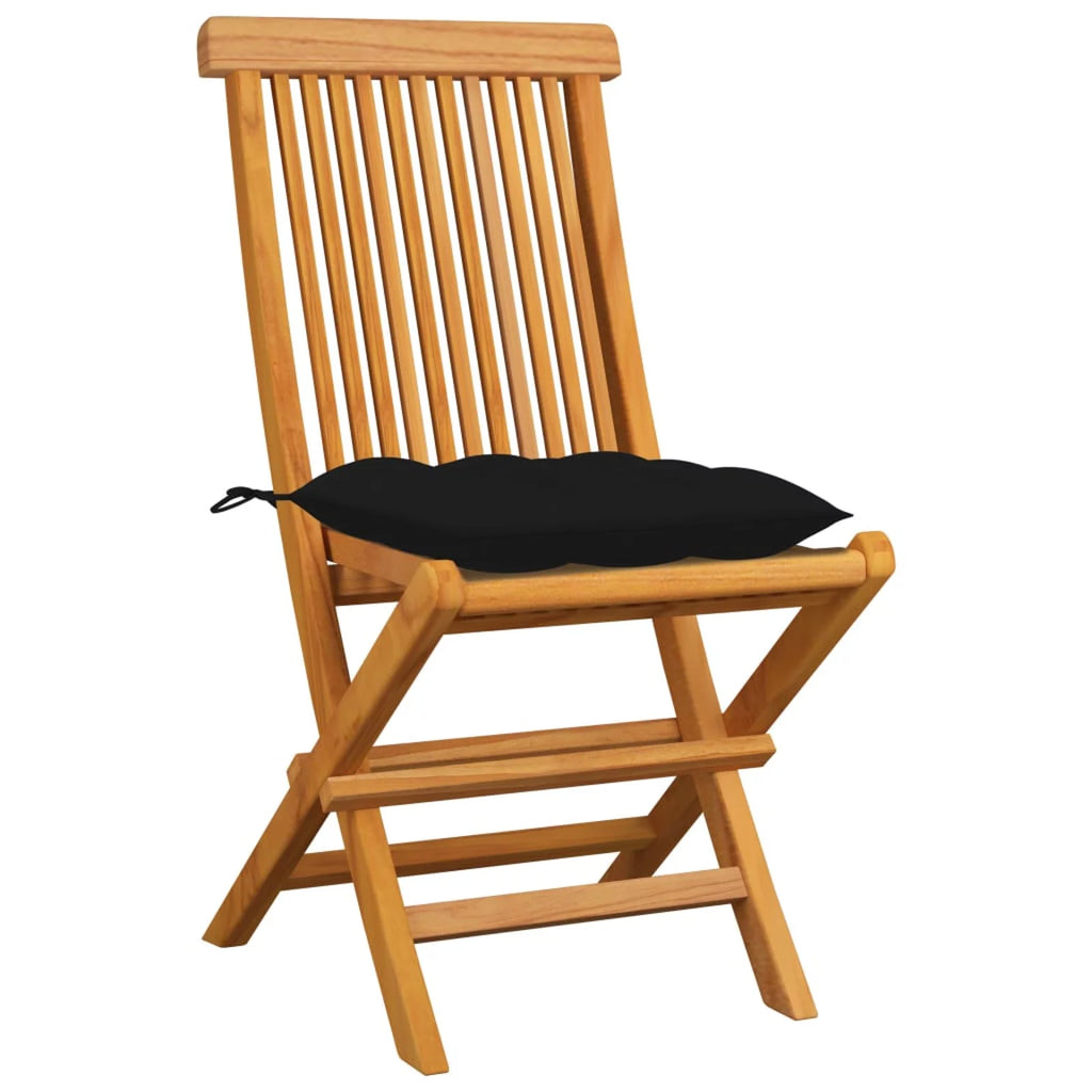Set of 4 Wooden Foldable Outdoor Dining Chairs with Black Cushion I369