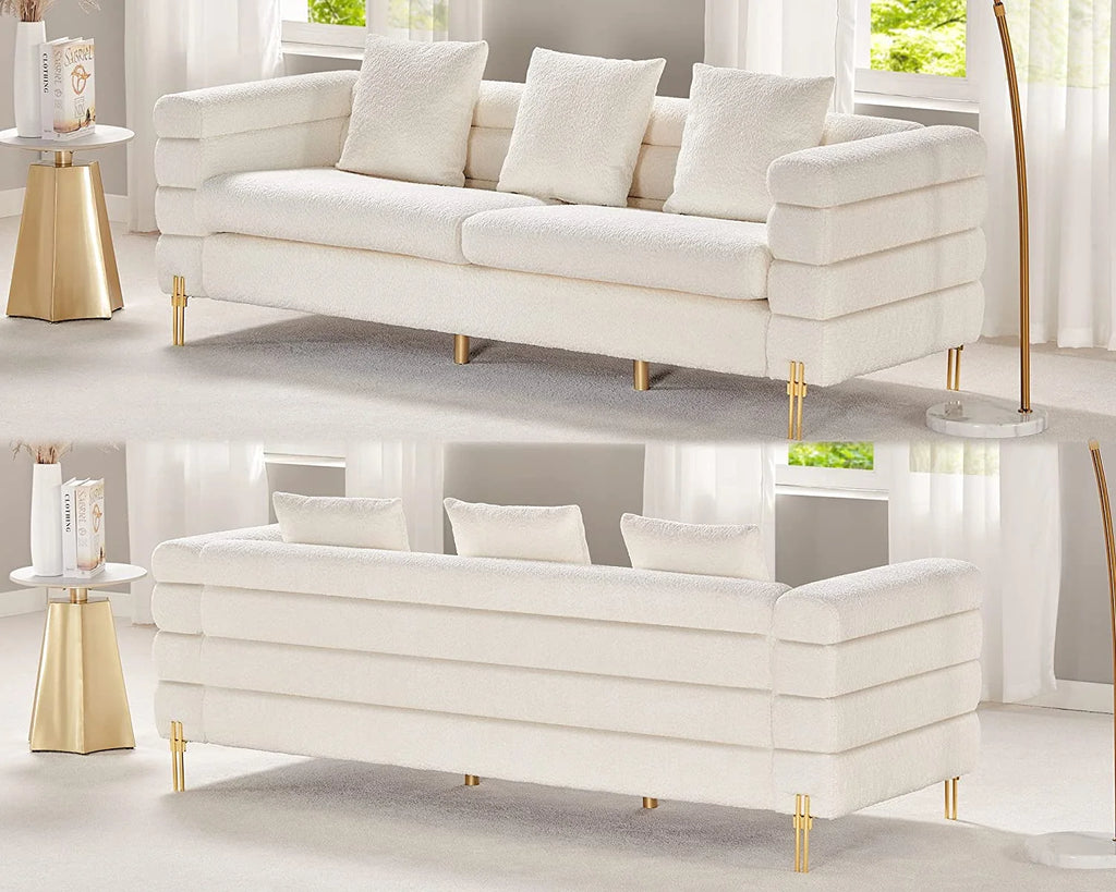 White Oversized 3 Seater Bouclé Sofa D693